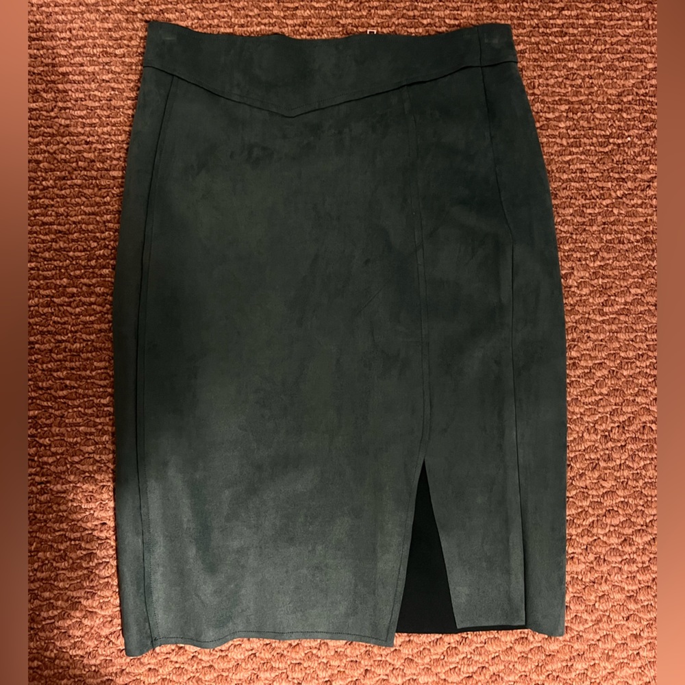 Teal suede knee length skirt